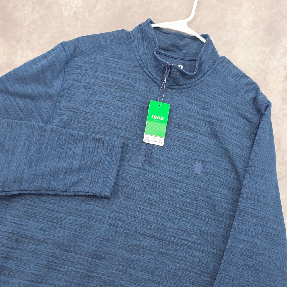 IZOD Golf Mens XL Quarter Zip HydraShield Spacedye Pullover Peacoat Blue NWT
